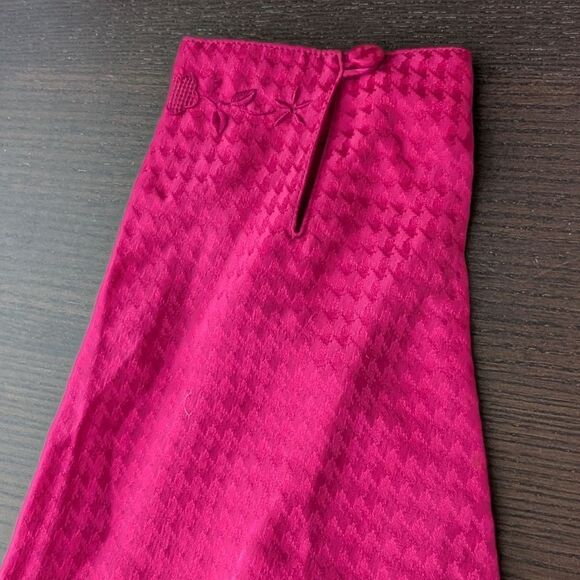 Vintage Embroidered Pure Silk Fuchsia Pink Midi Dress - Picture 9 of 17